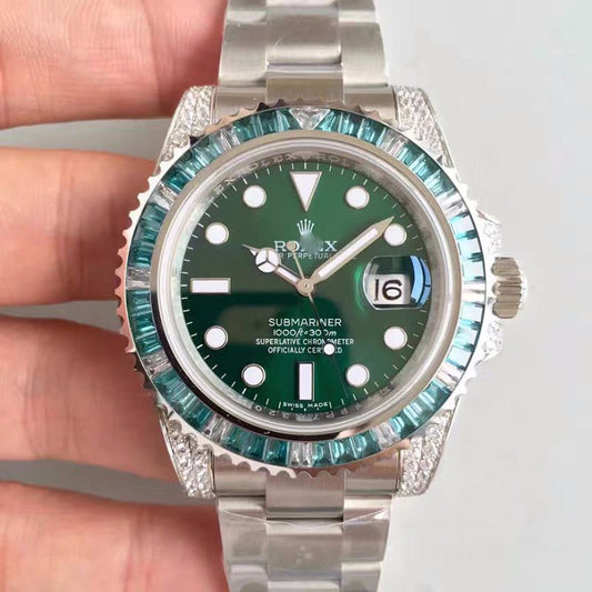 Customized Brand High-End Luxury Automatic Mechanical Watch Inspired by the Submariner Series, Model 116610LV Diamond set